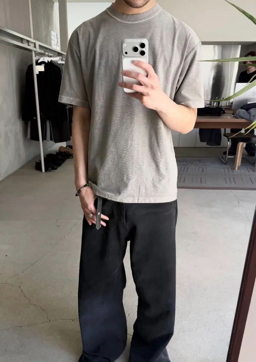 4)ポリテルリバース Tシャツ ヴィンテージ グレー