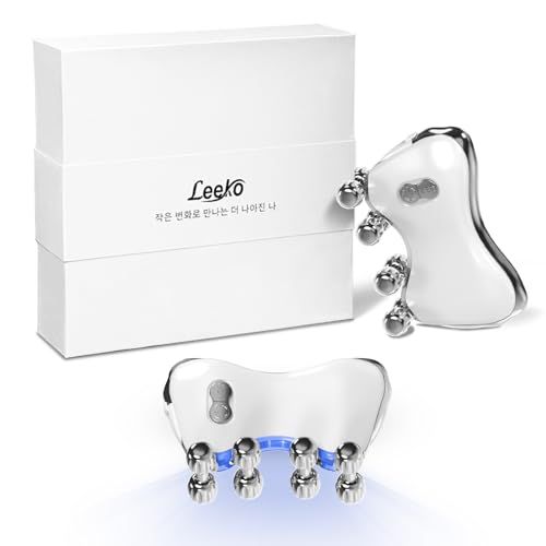 Leeko 韓国発 5色LED ＋ EMS 美顔ローラー ホワイト 45℃温熱 8輪ローラー 13,000回転/分 マイクロ振動 USB充電式 プラチナコーティング 日本語説明書付き おうちエステas e66fa101