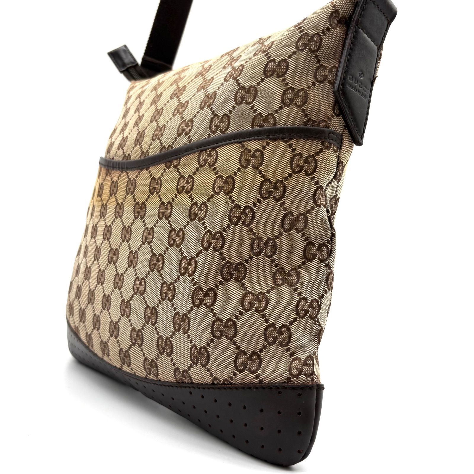 GUCCI GG Canvas Punching Leather Crossbody Shoulder Bag Brown 145857 グッチ ショルダーバッグ