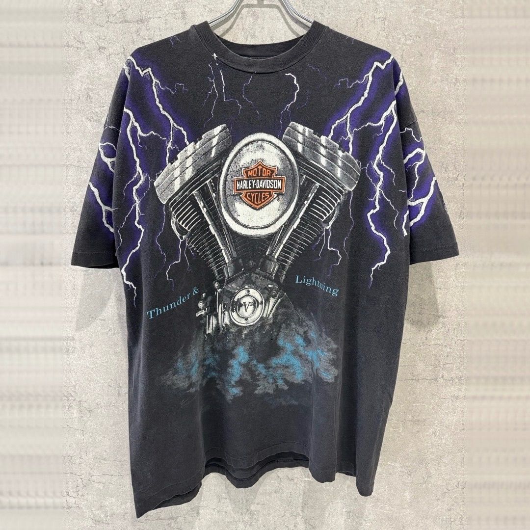90s HARLEY DAVIDSON ハーレーダビッドソン THUNDER AND LIGHTNING OVP オーバープリント サンダー vintage ヴィンテージ 古着 43,251円
