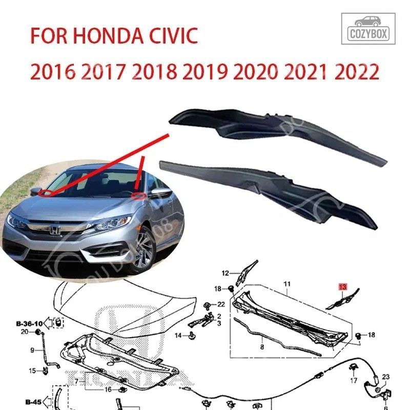 ホンダ シビック 2016 - 22 エンジンフードヒンジ トリム カバーキャップ