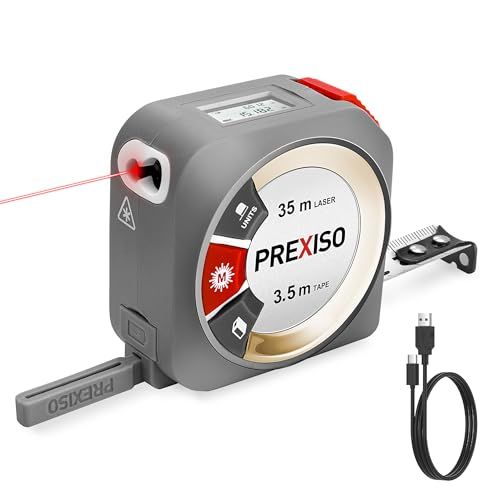 PREXISO メジャー レーザー距離計 デジタルメジャー コンベックス 1台2役 距離 面積 体積 ピタゴラス測定 連続測定 自動計算 ベルトクリップ付き コンパクト 高精度 USB充電式 家庭 建設 土木現場の室内測定 日本語取扱説明書付きYZ