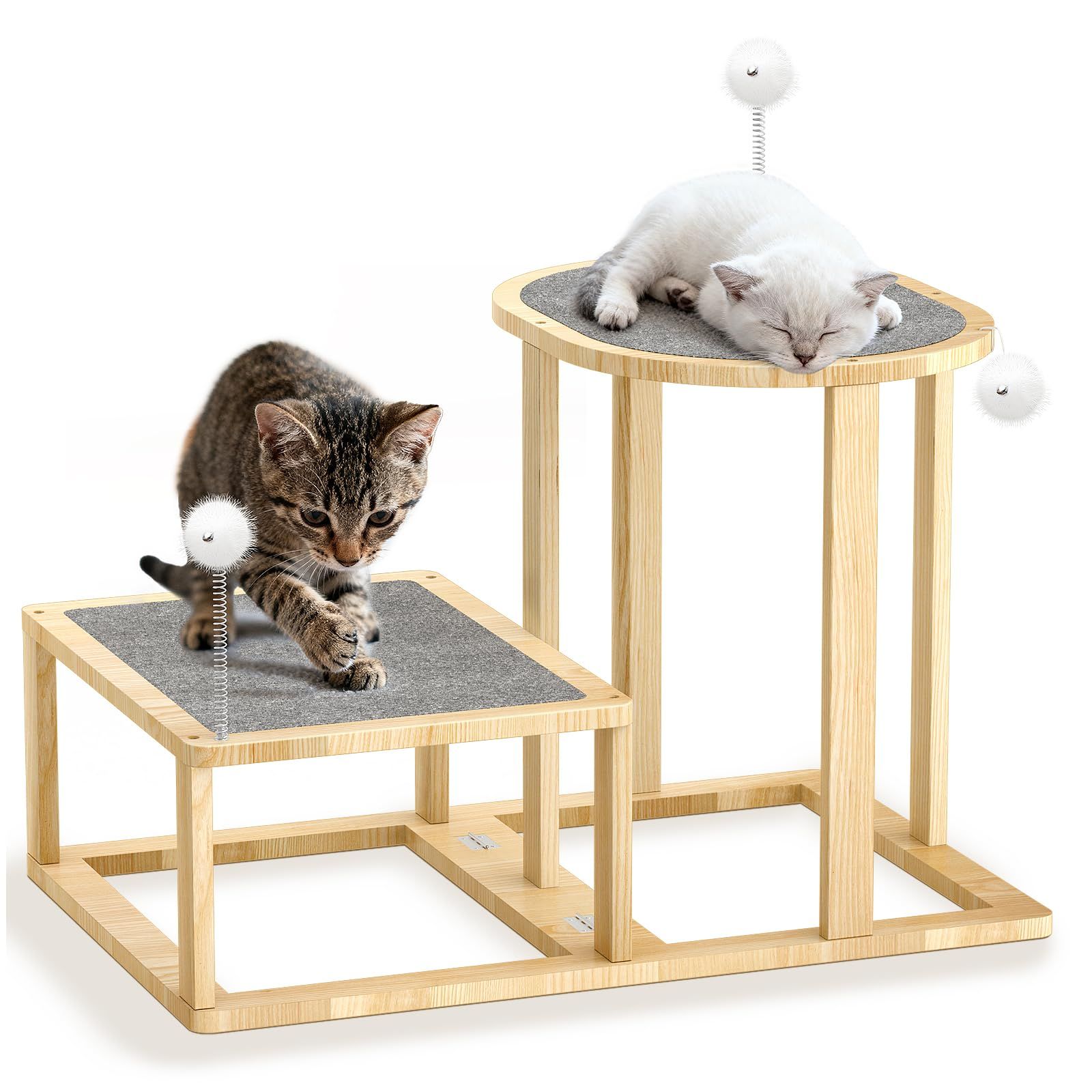 キャットタワー 木製 猫 爪研ぎ ベッド Pawaboo つめとぎ 猫 じゃらし付き 爪研ぎベッド 多機能 小型 猫 ベッド 低め ペットステップ 木製 2段 猫爪とぎ ミニ 省スペース ねこベッド 組立簡単 安定性 登りやすい 子猫 老猫 9d671fad