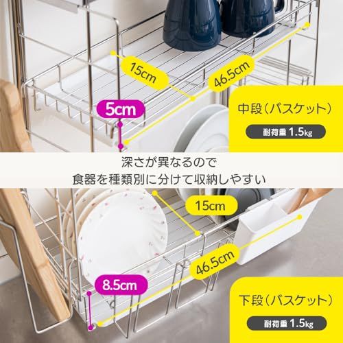 アイリスプラザ 水切りラック 突っ張り かご シンク上 バスケット ステンレス製 2段 スリムサイズ 省スペース シルバー TMR-495ｍａ