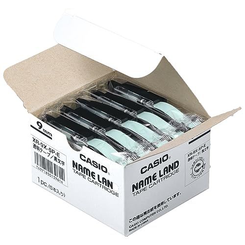 カシオ ラベルライター ネームランド 純正 テープ 9mm XR-9X-5P-E 透明に黒文字 5本ma