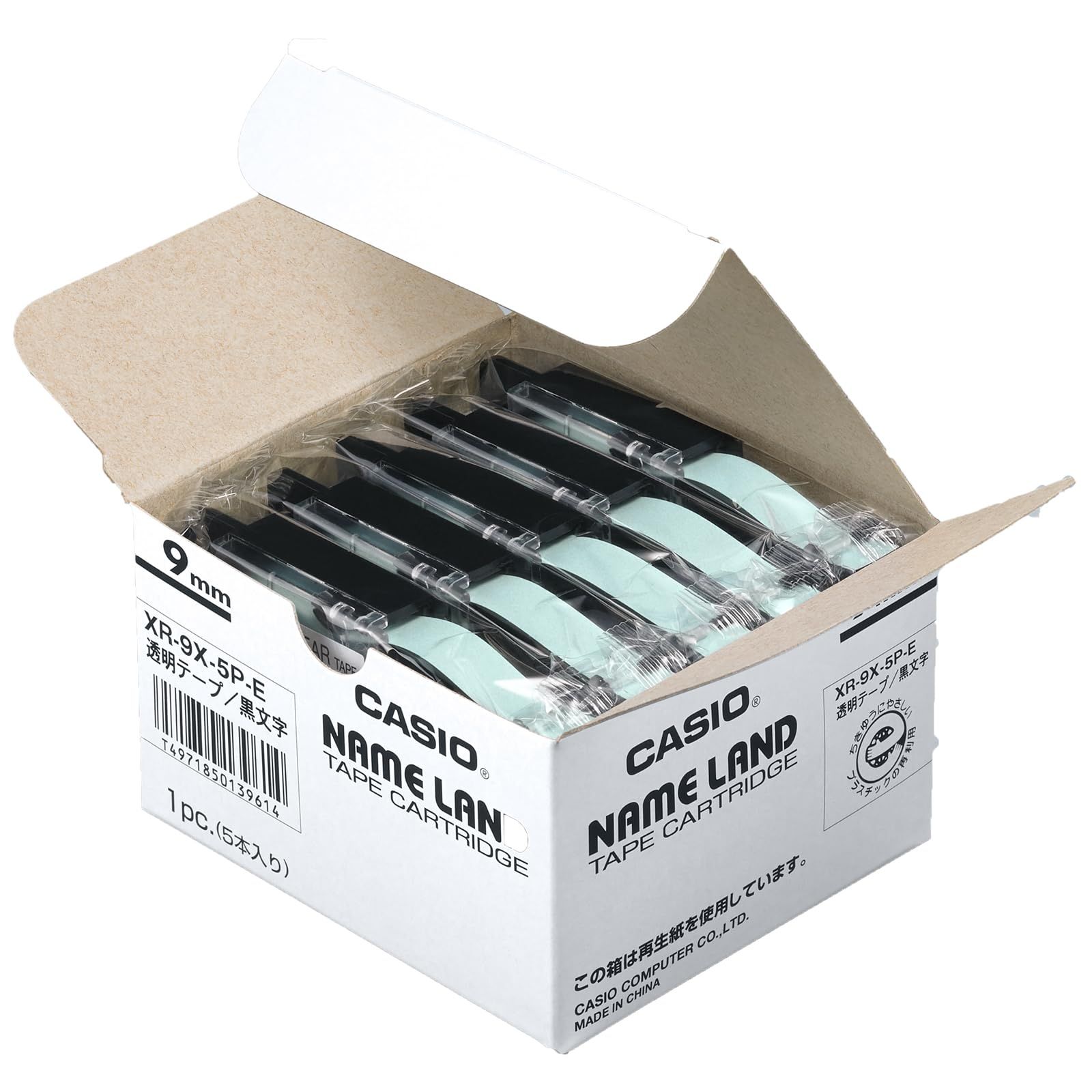 カシオ ラベルライター ネームランド 純正 テープ 9mm XR-9X-5P-E 透明に黒文字 5本ma カシオ ラベルライター ネームランド 純正 テープ 9mm XR-9X-5P-E 透明に黒文字 5本ma