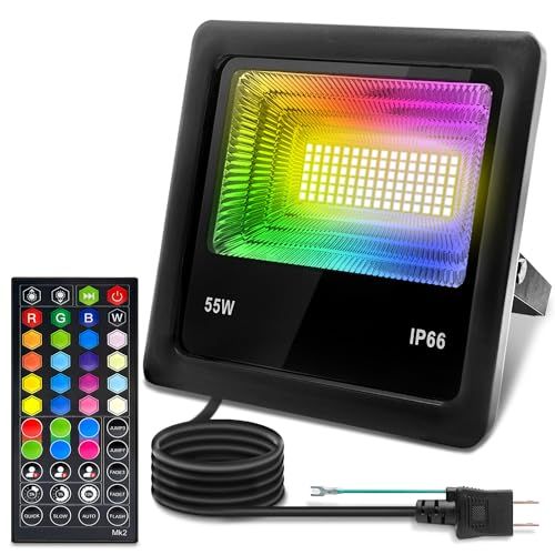 R◆55w LED RGBリモコン投光器 色変化投光器ストリップ 20種色 多様複数の点滅モード タイミング機能 お祝い 家庭用 祝日 室内外飾り照明 8197eb2d
