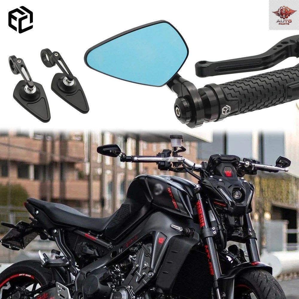 オートバイ用ハンドルバー ロンバスミラー ヤマハ MT09 MT03 R6 R7 ブルーガラス HD モト