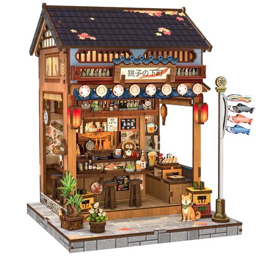 CuteBee ブックヌック キット 居酒屋 ドールハウス キット ミニチュアハウス 和風 木製パズル LEDライト内蔵 立体パズル ブックエンド 初心者や中学生向け プレゼントに最適 (銚子の下町)★m 6ba65ac5
