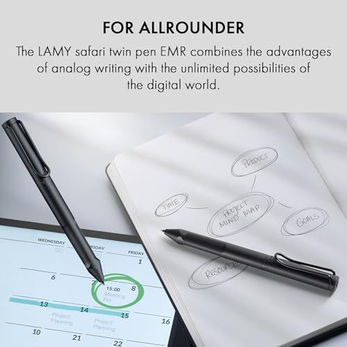 Lamy サファリ ツインペン EMR オールブラック (POMチップ) - 多くのAndroidデバイス用の2イン1スタイラスペンとボールペンが1つに - 人間工学に基づいたグリップ付き - デジタルメディアや紙に書いたり描いたりできます。 d8d013f5 - サムネイル