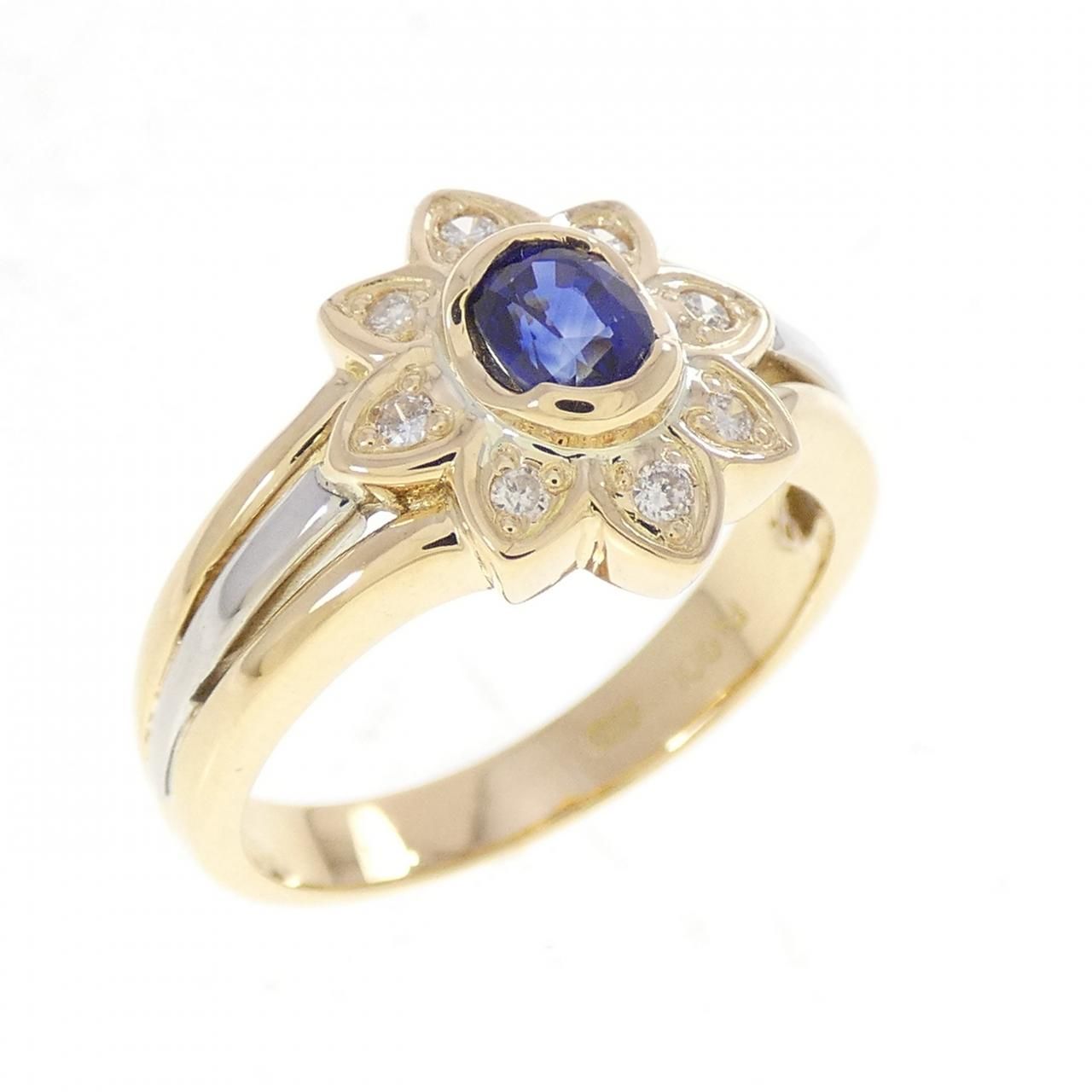 K18YG/PT900 フラワー サファイヤ リング 0.40CT