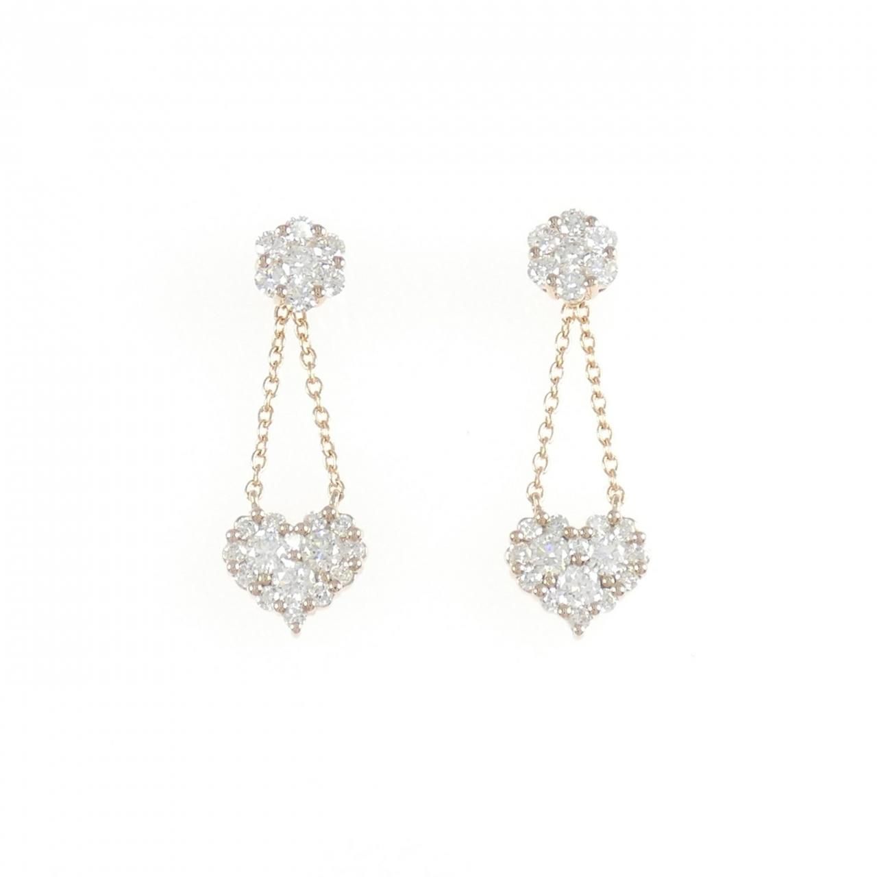 K18PG フラワー×ハート ダイヤモンド ピアス 0.70CT