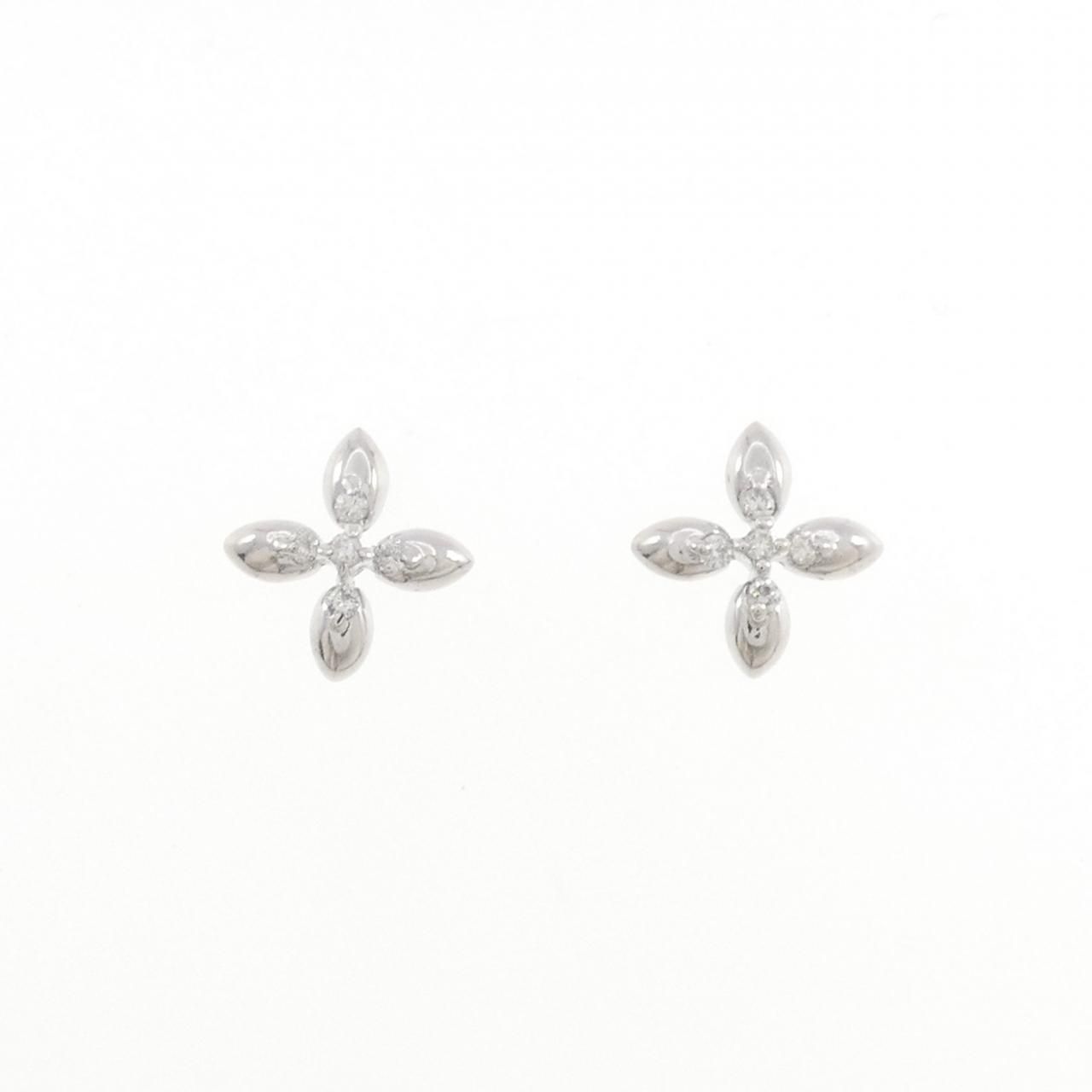 K14WG フラワー ダイヤモンド ピアス 0.06CT