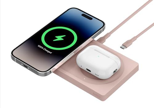 Belkin 2 in 1 MagSafe充電器 最大15W高速充電 ワイヤレス充電器 MagSafe公式認証 iPhone17,16?12 AirPods 対応 AC電源アダプタの付属なし ピンク WIZ019btPKas 417d72f1