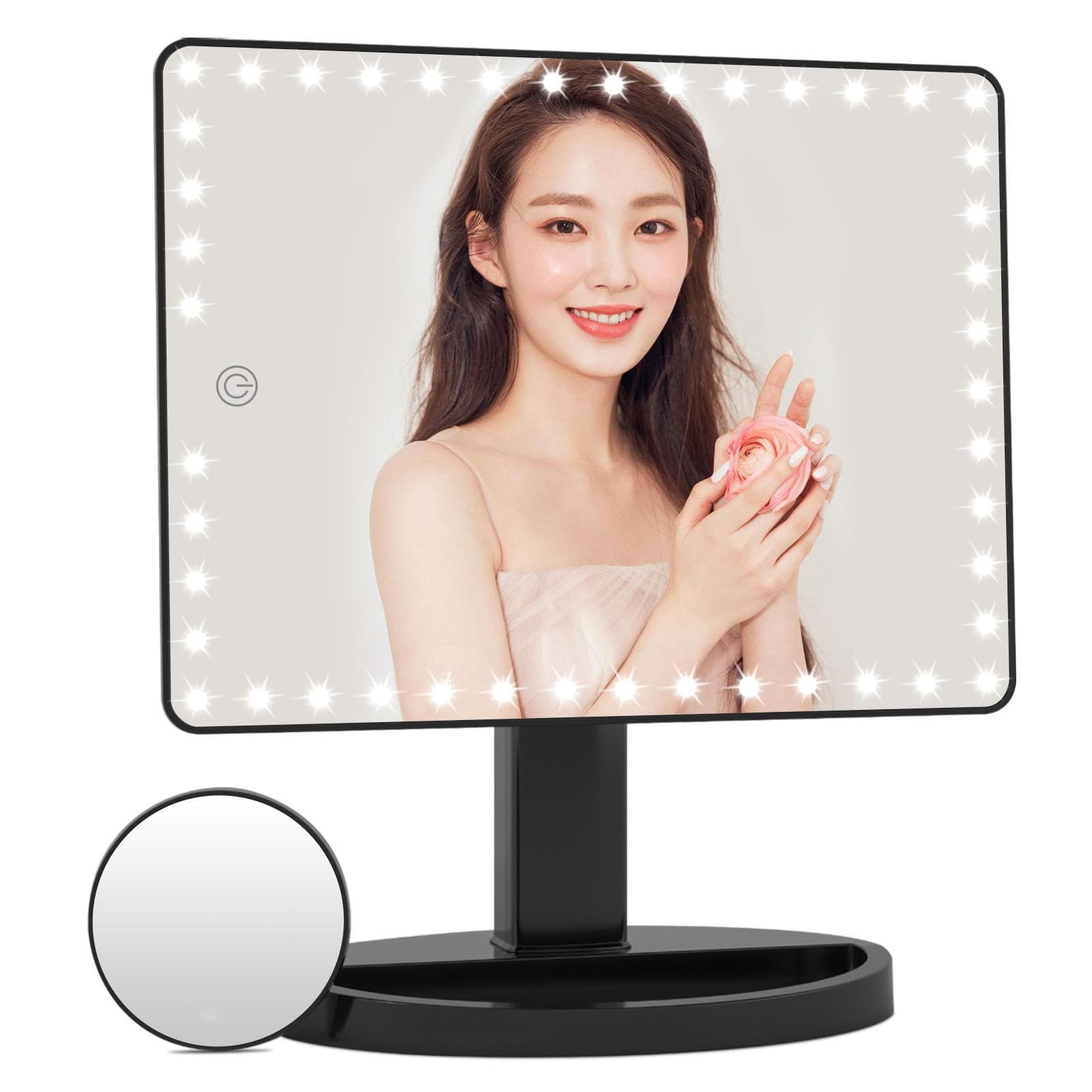FASCINATE 女優ミラー ライト付き 鏡 充電式 【2000mAh 大容量バッテリー 大きめ鏡面】 45個LED電球付き 明るさ調整 360度自由回転式 持ち運びに便利 10倍拡大鏡付きas 867b6035