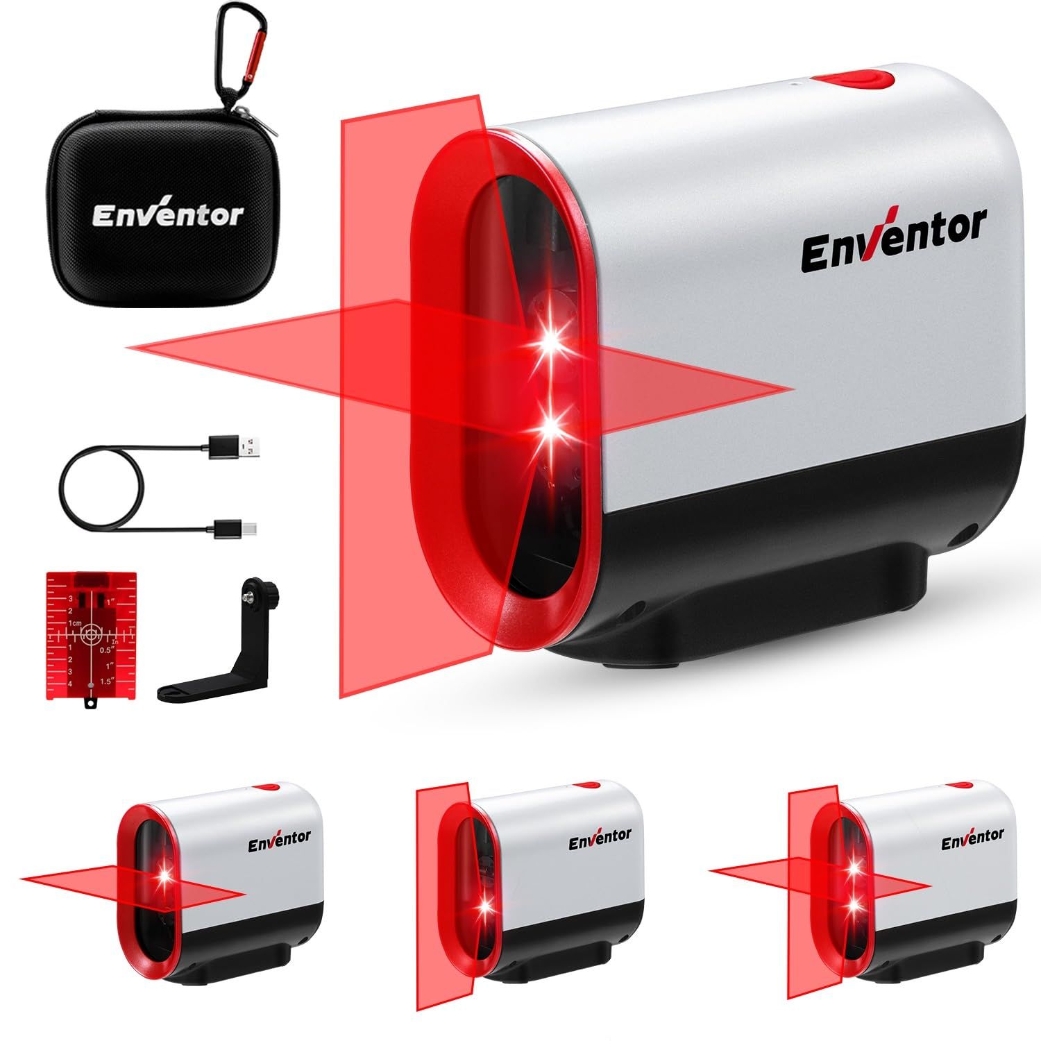 R★ENVENTOR レーザー墨出し器 レーザークラスII 360°回転可能な水平および垂直ポイント 2つのレーザー出射口 磁気サポート パルス機能 USB充電 充電式電池 IP54 プレゼント(レッド) 1ede2ed4