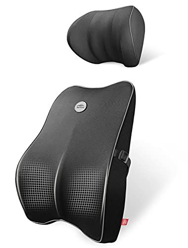 Meikaso 低反発腰クッション ランバーサポート 通気性 姿ネックパッド 車首 ヘッドレスト 100D高密度 低反発 腰サポート 背もたれ 頸椎サポート枕 長時間運転に 車の旅行中/オフィス 椅子/自宅ts a385a9bf