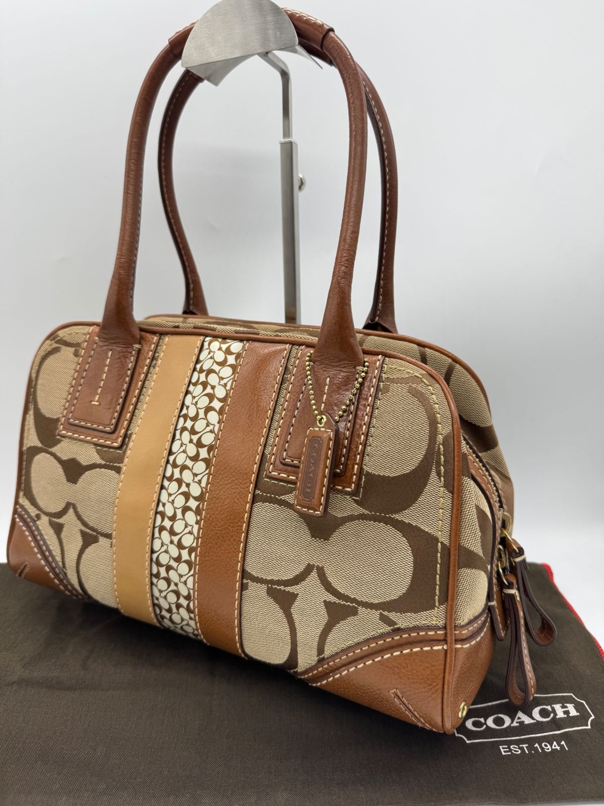 【良品】COACH コーチ シグネチャー柄 パッチワーク ハンドバッグ P3264