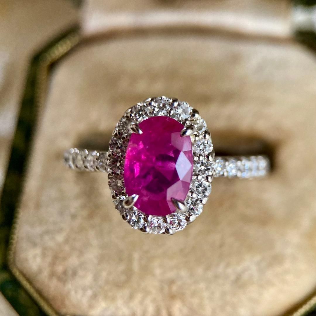 pt900 時を超えて輝く天然の美　天然非加熱ルビー1.79ct ダイヤモンド　指輪