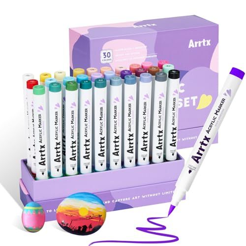 Arrtx アクリルマーカー 30色 ブラシペン 耐水性 岩絵具 石 ガラス 木材 布 ペイント 水性 速乾性 クラフト DIYma