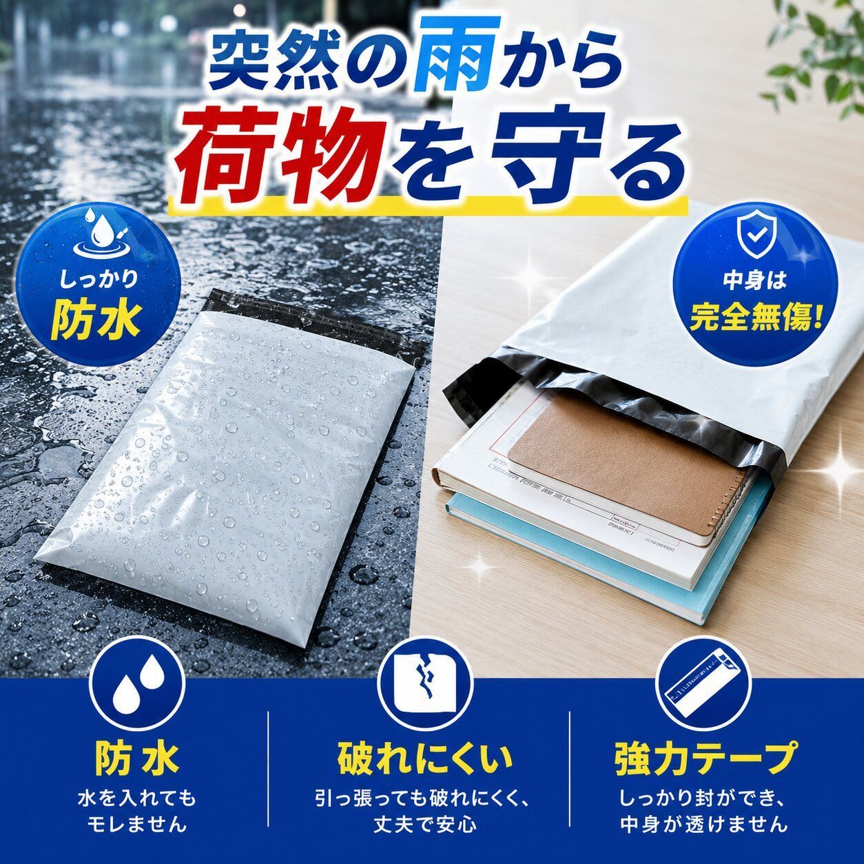 宅配用 防水 テープ付 厚手 ビニール袋 A4サイズ 20枚セット 宅配袋