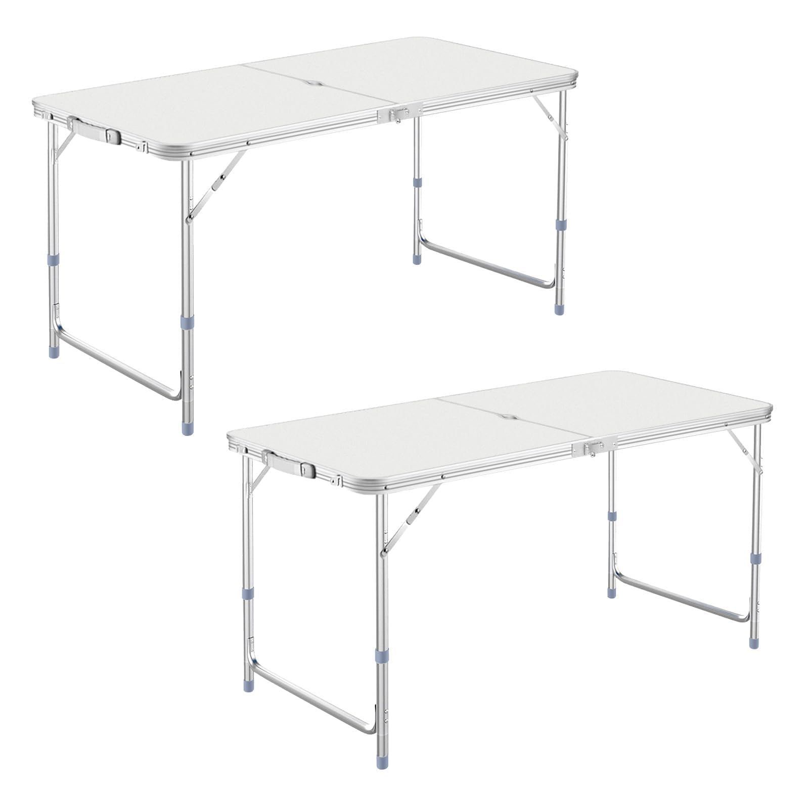 【在庫セール】120cm 折りたたみ 3段階高さ調整可能 DesertFox 単品/セットピクニック テーブル レジャー キャンプ用 アウトドア 折畳み コンパクト 収納 キャンプテーブル 簡単組立006 (銀，120cm×2)