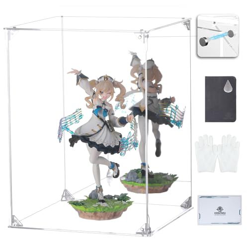 COOLTAKU フィギュアケース アクリル UVカット クリア台座 背面ミラー マグネット式 磁石付き 前扉 積み重ね強化 コレクションケース より堅固 組み立て式 アクリルケース ディスプレイケース 防汚れ 手袋 クリーニング クロス付き 71839ff7