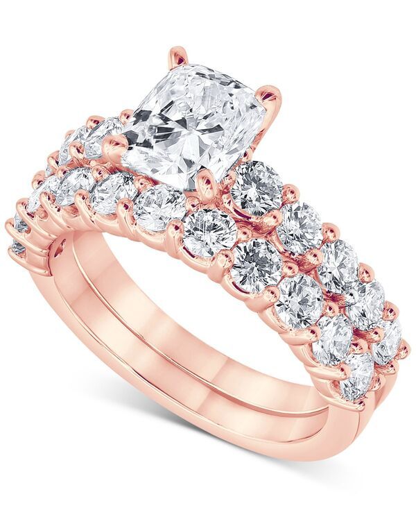 バッジェリーミシュカ レディース アクセサリー リング Badgley Mischka Certified Lab Grown Diamond Cushion Bridal Set 338 ctw in 14k Rose Gold ゴールド