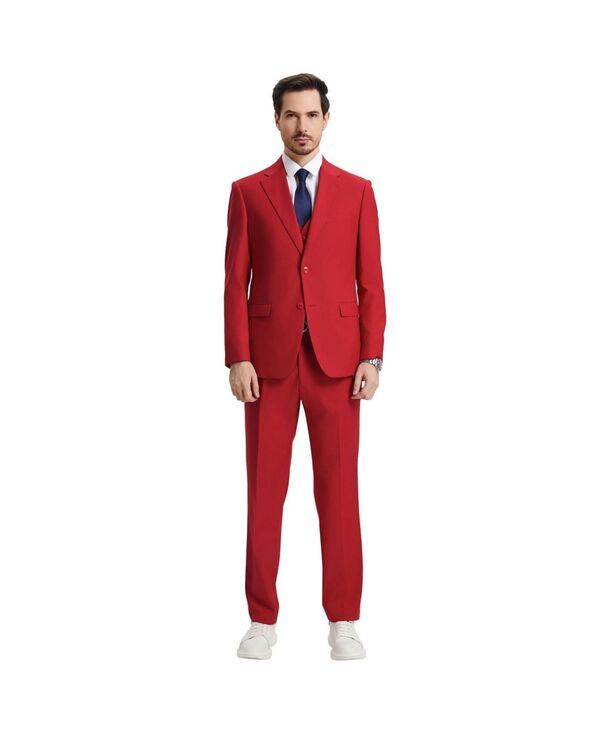 ステイシーアダムス メンズ アウター ジャケット・ブルゾン パンツ ベスト ジャケット Stacy Adams Mens HybridFit 3pc Notch Lapel Suit Set Jacket Vest and Pants Red レッド