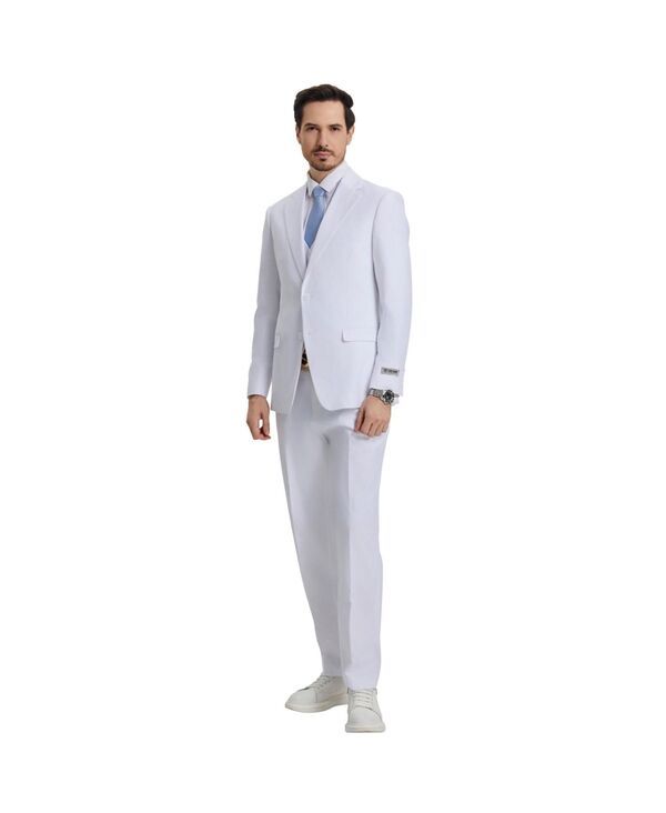ステイシーアダムス メンズ アウター ジャケット・ブルゾン パンツ トール ベスト ジャケット Stacy Adams Big Tall HybridFit 3pc Notch Lapel Suit Set Jacket Vest and Pants Whit