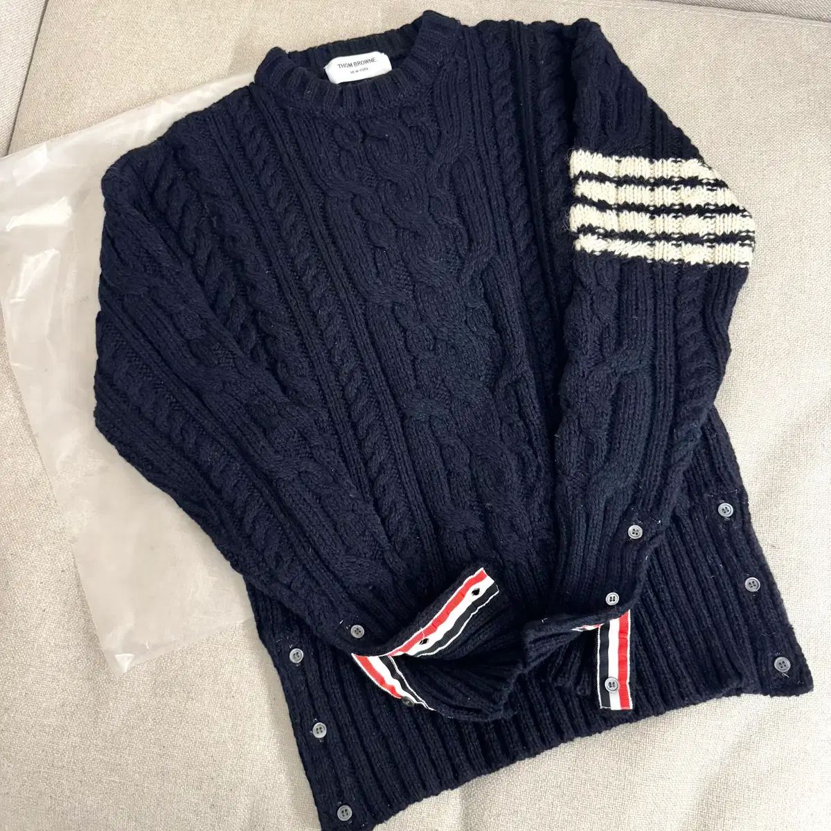 トム・ブラウン アランケーブル カーディガン ネイビー 2size