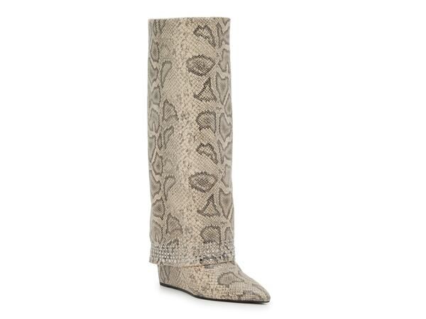 マッデンガール レディース シューズ ブーツ・レインブーツ Madden Girl Evander Wide Calf Foldover Boot BeigeBlack Snake Print ブラック