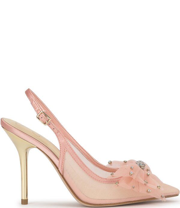 ジェシカシンプソン レディース シューズ パンプス メッシュ Jessica Simpson Lavilra Mesh Rhinestone Bow Slingback Pumps Cameo Pink ピンク