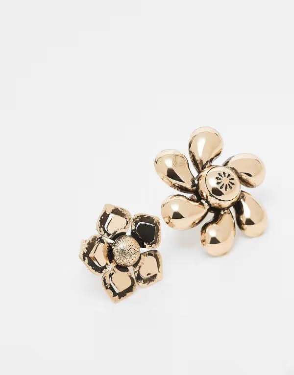 リクレイム ヴィンテージ レディース アクセサリー リング フラワー柄 フラワー Reclaimed Vintage 2 pack oversized floral ring set in burnished gold tone Gold ゴールド