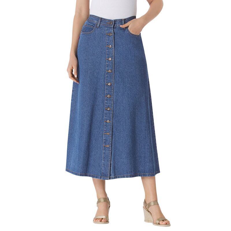 ウーマン ウィズイン レディース ボトムスカート プラスサイズ プチ コットン デニム ジーンズ Woman Within Plusize Petite Perfect SideElastic AllCotton Button Front Denim Jean