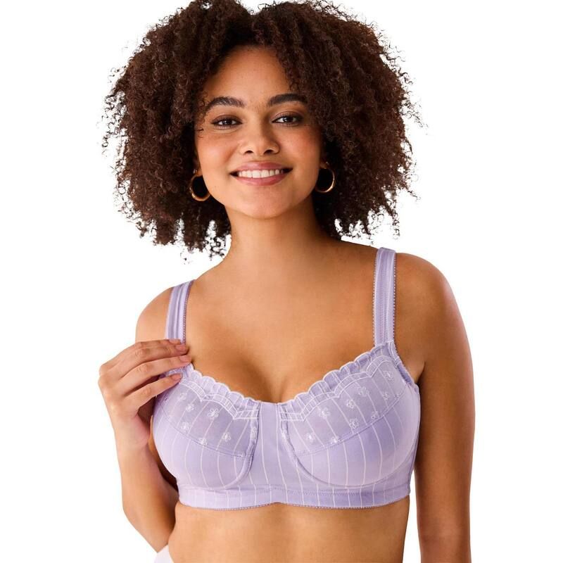 コンフォート チョイス レディース アンダーウェア ブラジャー プラスサイズ Comfort Choice Womens Plusize Pinstripe Wireless Bra Pale Lilac Stripe ライラック