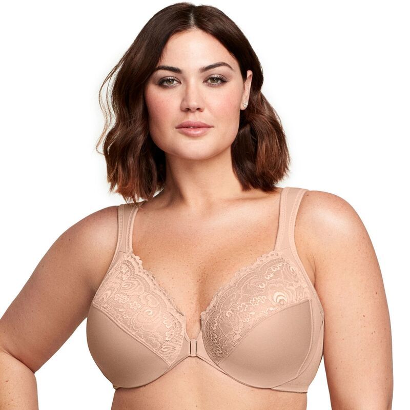 グラマライズ レディース アンダーウェア ブラジャー プラスサイズ Plusize Glamorise FullFigure Wonderwire Front Close Bra 1245 Cafe