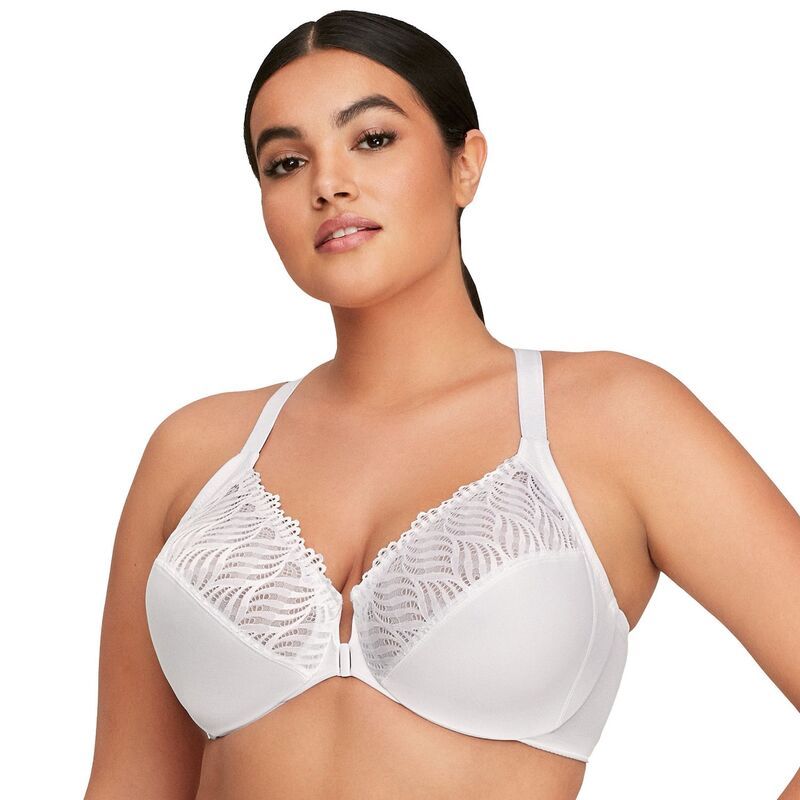 グラマライズ レディース アンダーウェア ブラジャー プラスサイズ Plusize Glamorise Full Figure FrontClosure TBack WonderWire Underwire Bra 1246 White ホワイト