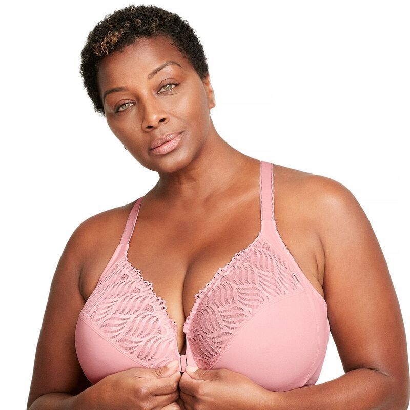 グラマライズ レディース アンダーウェア ブラジャー プラスサイズ Plusize Glamorise Full Figure FrontClosure TBack WonderWire Underwire Bra 1246 Pink Blush ピンク
