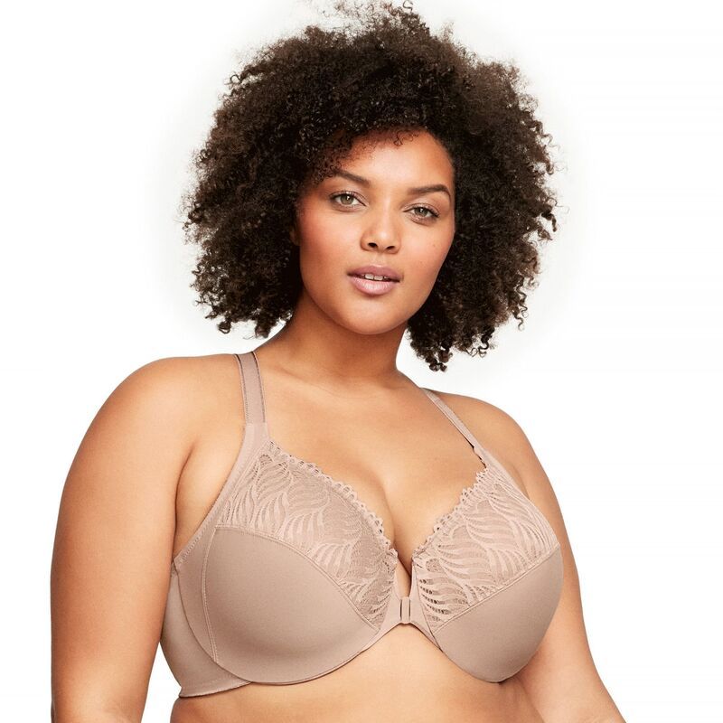グラマライズ レディース アンダーウェア ブラジャー プラスサイズ Plusize Glamorise Full Figure FrontClosure TBack WonderWire Underwire Bra 1246 Cafe
