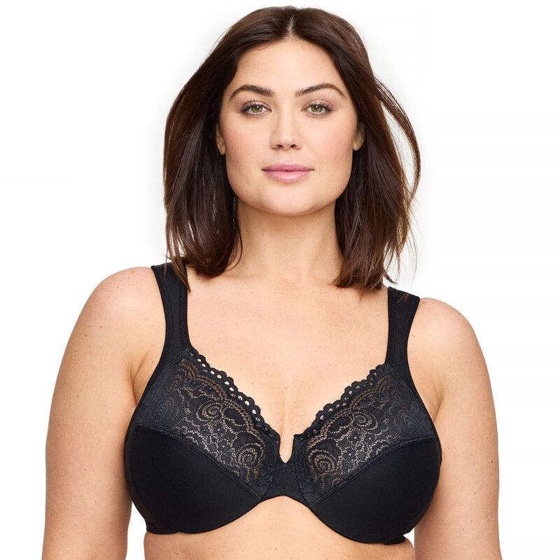 グラマライズ レディース アンダーウェア ブラジャー プラスサイズ Plusize Glamorise FullFigure Wonderwire Back Close Bra 1240 Black ブラック