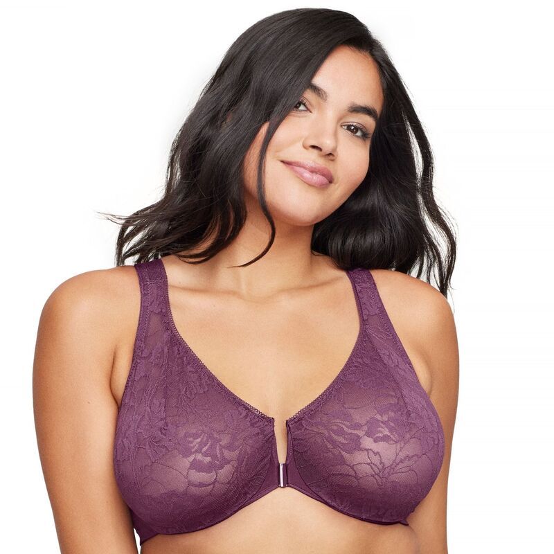 グラマライズ レディース アンダーウェア ブラジャー レース Glamorise FullFigure Wonderwire Front Close Stretch Lace Bra 9246 Black Plum ブラック