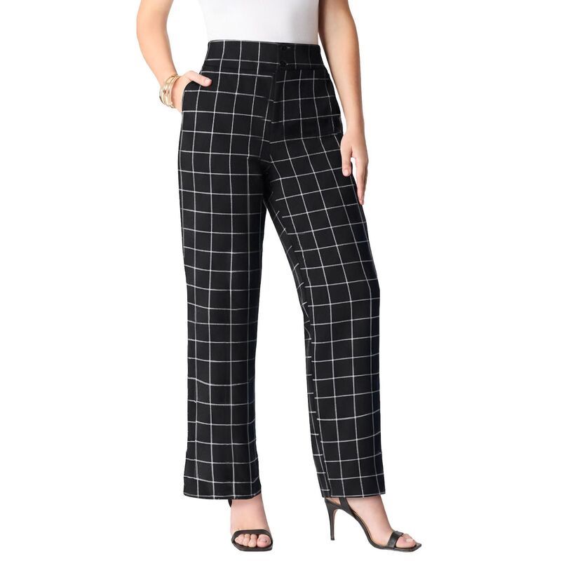 ロアマンズ レディース ボトムス カジュアルパンツ ワイドレッグ プラスサイズ Roamans Womens Plusize BiStretch Wide Leg Pant Windowpane