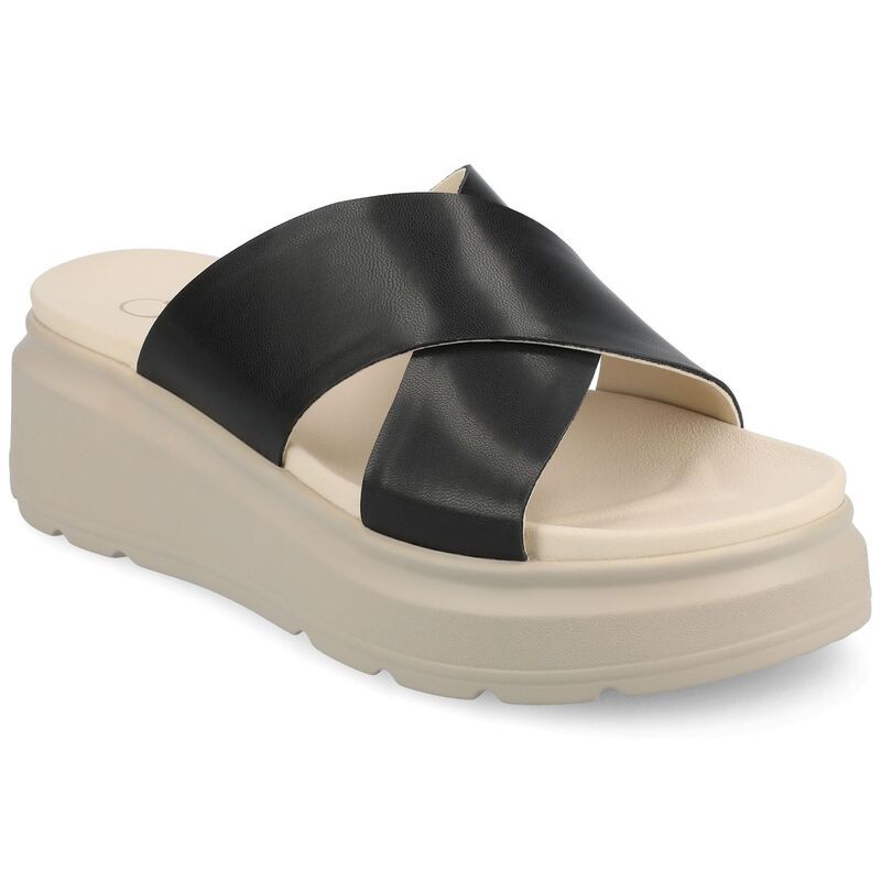 ジャーニー レディース シューズ サンダル Journee Cathie Crisscross WomenslipOn Wedge Sandals Black ブラック