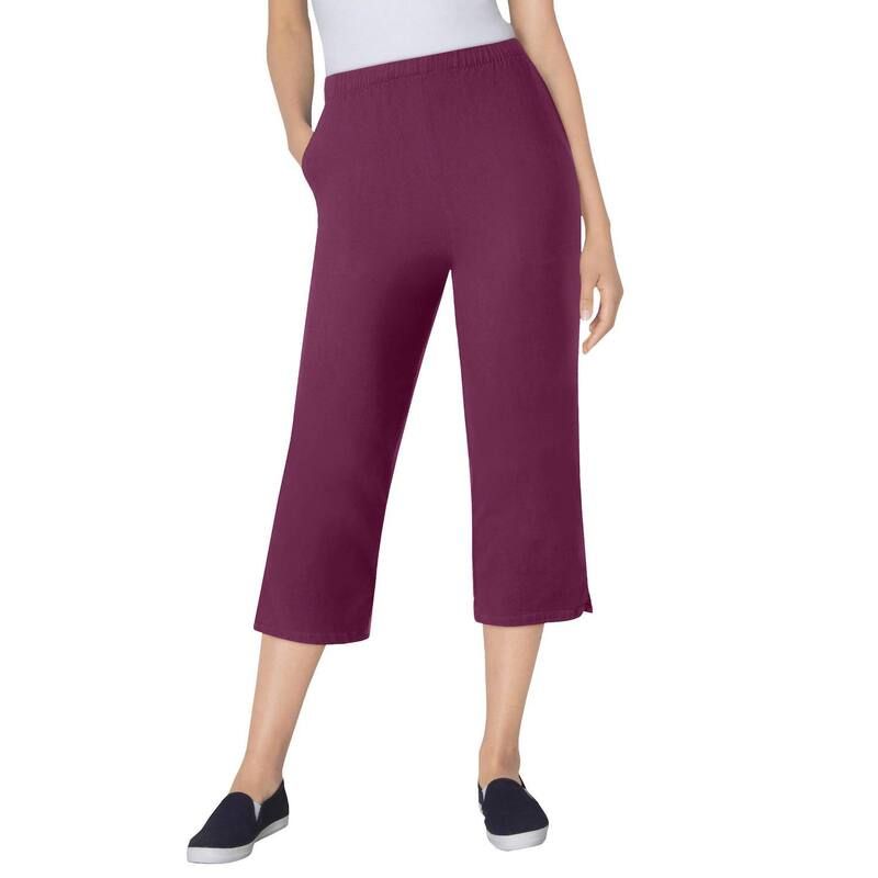 ウーマン ウィズイン レディース ボトムス カジュアルパンツ プラスサイズ プチ デニム キャップ ジーンズ Woman Within Plusize Petite Fineline Stretch Denim PullOn Capri Jeans Deep