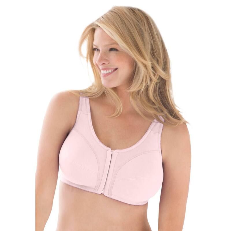 コンフォート チョイス レディース アンダーウェア ブラジャー プラスサイズ コットン Comfort Choice Womens Plusize Cotton FrontClose Wireless Bra Shell Pink ピンク