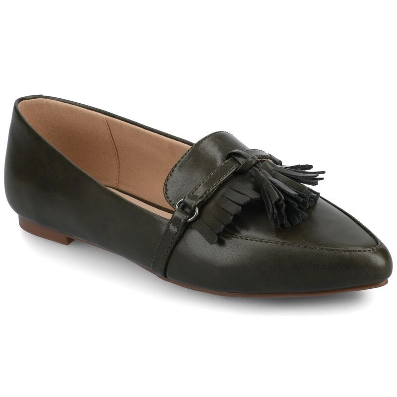 ジャーニー レディース シューズ サンダル ローファー Journee Jannah Womens Pointed Toe Tasseloafer Flats In Regular Wide Width Olive オリーブ