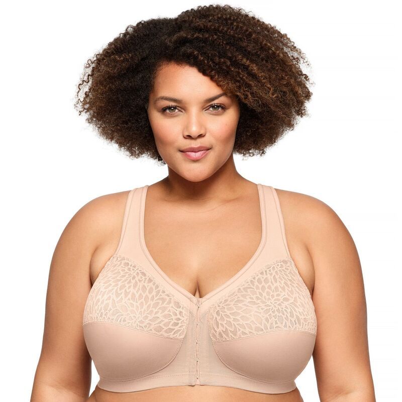 グラマライズ レディース アンダーウェア ブラジャー プラスサイズ Plusize Glamorise Bra MagicLift FrontClosure Wirefree Racerback Bra 1206 Cafe