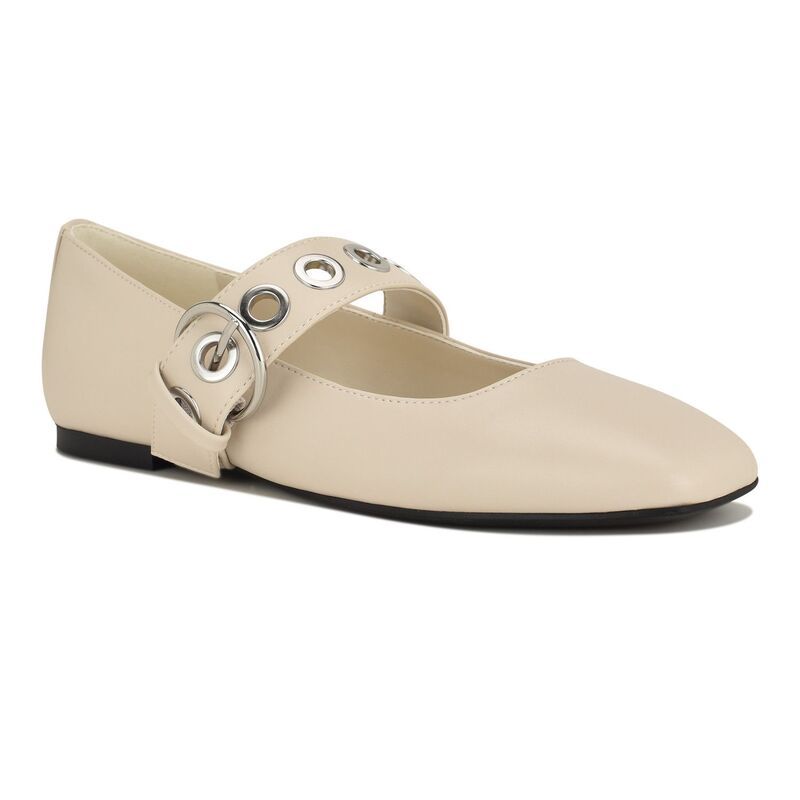 ナインウェスト レディース シューズ サンダル Nine West Kebba Womens Mary Jane Flats with Buckle Detail Cream クリーム