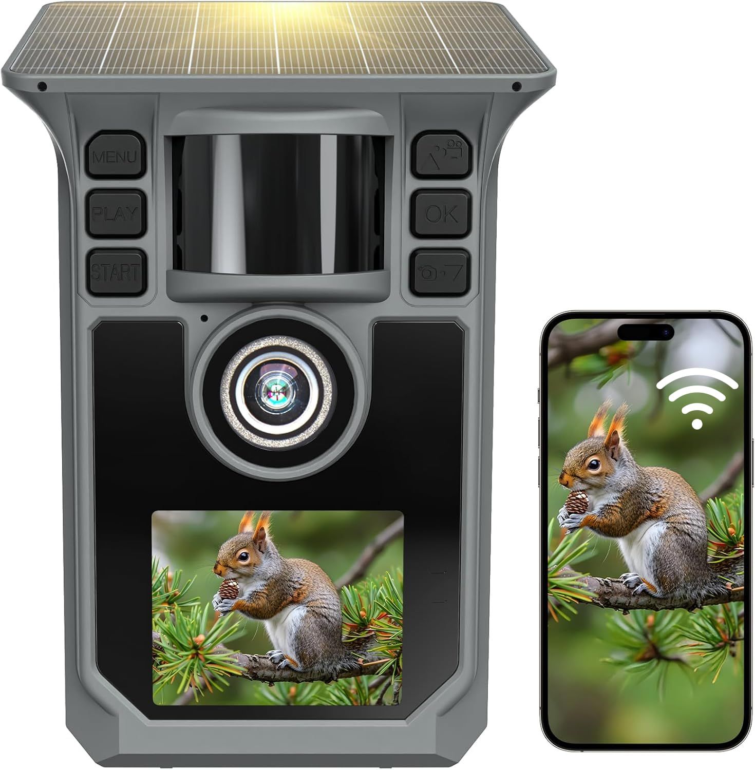 FKPCAMトレイルカメラソーラー式 屋外防犯カメラ 赤外線カメラ 野生動物監視カメラ スマホ対応 4K 64MP超 超高速トリガー ソーラーパネール付き 5000mAh充電電池搭載 夜間低輝度光らく 赤外線LED自動検知 人感センサー IP d1d19564